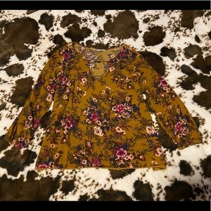 Yellow autumn floral long-sleeve blouse